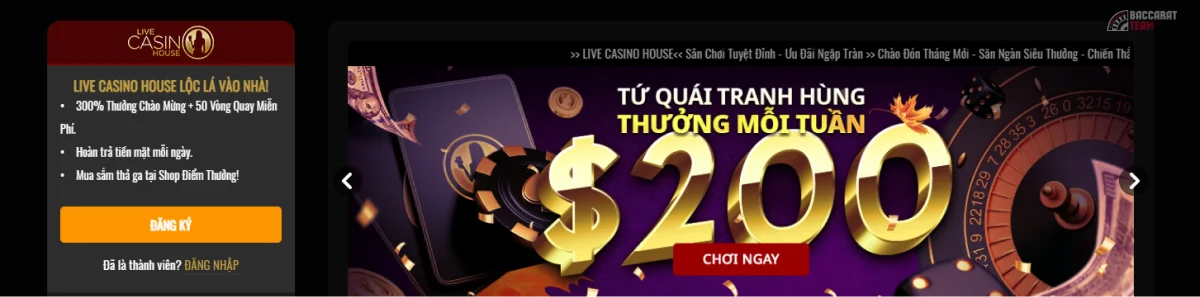 Live Casino House Tiền thưởng sòng bạc